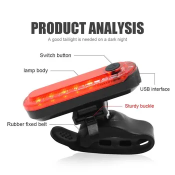 Rdeča USB Polnilne Kolo Kolesa, Kolesarski 4 Načini LED Spredaj Zadaj Rep Lučka Lučka za Športe na Prostem Kolo Svetlobe Fietsverlichting