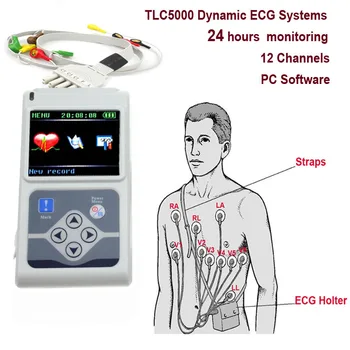12 Kanalov Srčni utrip 24 Urah Holter Prenosni EKG Naprava Z LCD Zaslonom Spremljanje EKG Sistem Tester