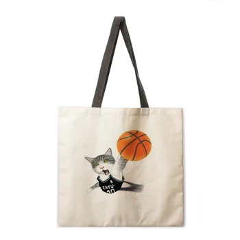 Siva mačka tiskanja torbici Gospe priložnostne torbici Božično darilo Dame torba Zložljiva nakupovalna torba za Plažo vrečko Tote vrečko