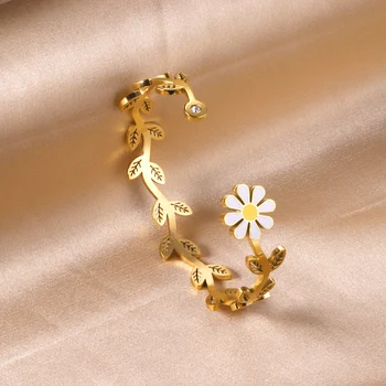 LUXUSTEEL Vintage Nakit iz Nerjavečega Jekla Cvet pustite Zlate Zapestnice Bangles Ženske Dodatki