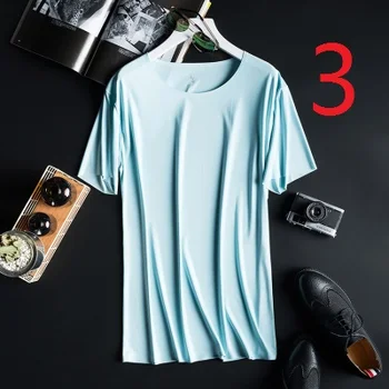 Moške kratke oplaščeni t-shirt ledu svile trend korejski Slim poletje prugasta pol rokav