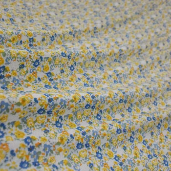 Pomlad In Poletje Novo Modro Rumene Majhni Cvetlični korejski Svila Šifon Obleko Tkanine Majica Dekle Oblačila Ročno DIY Tkanine